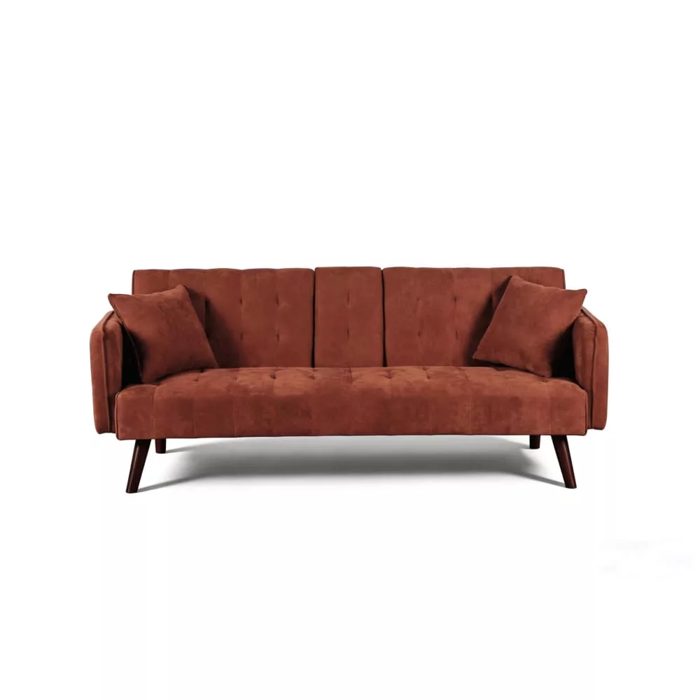 Canapé convertible en tissu chenille 3 places brique