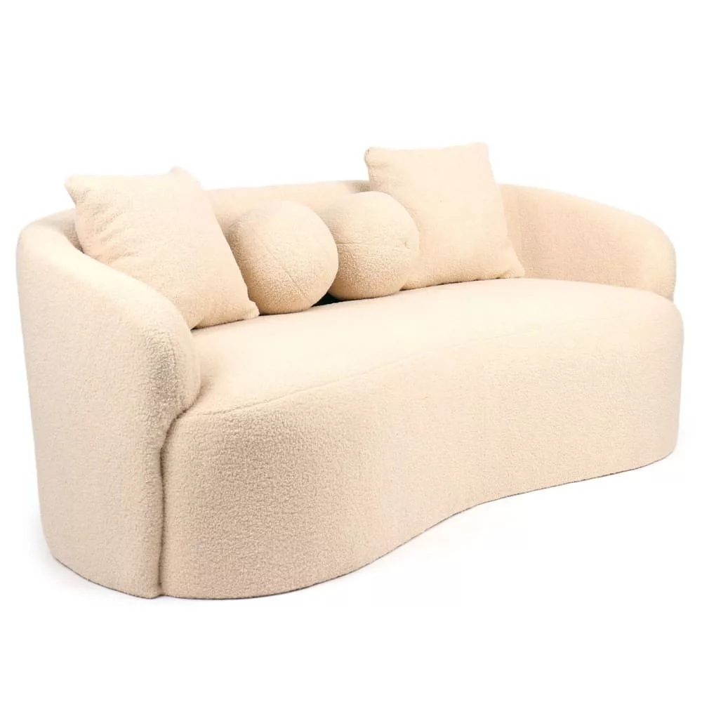 Canapé 3 places au design élégant et incurvé tissu bouclette
