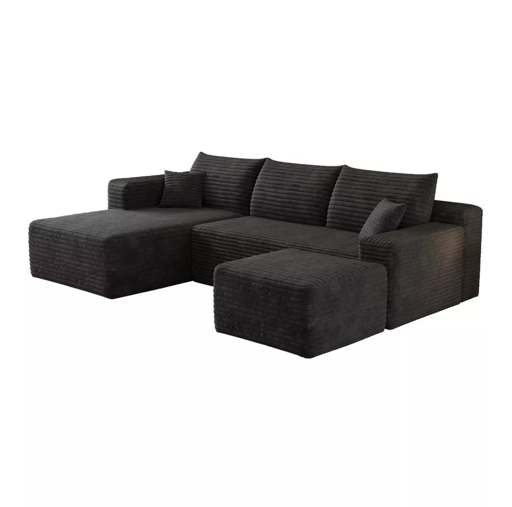 Canapé d'angle compressé en tissu côtelé avec méridienne 241 cm
