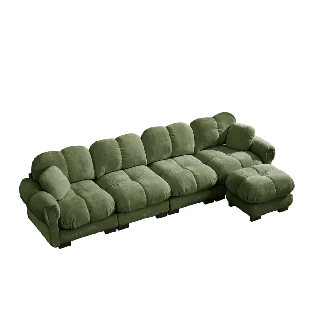 Canapé d'angle 4 places en chenille avec ottomane mobile