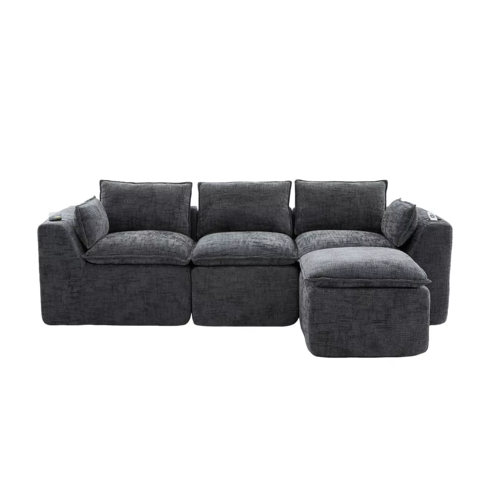 Canapé 3 places en chenille avec pouf