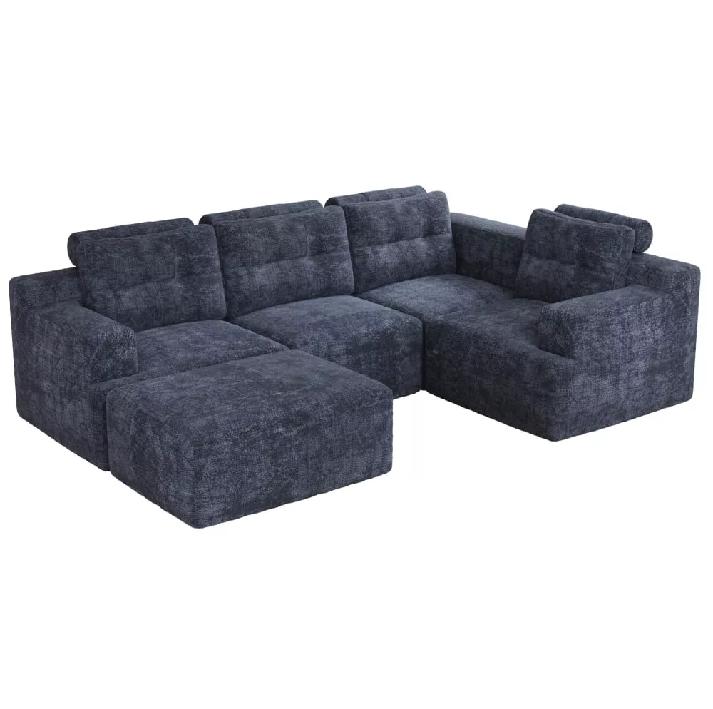 Canapé modulaire en chenille avec pouf