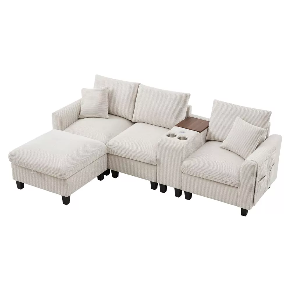 Canapé d'angle en velours côtelé avec console usb