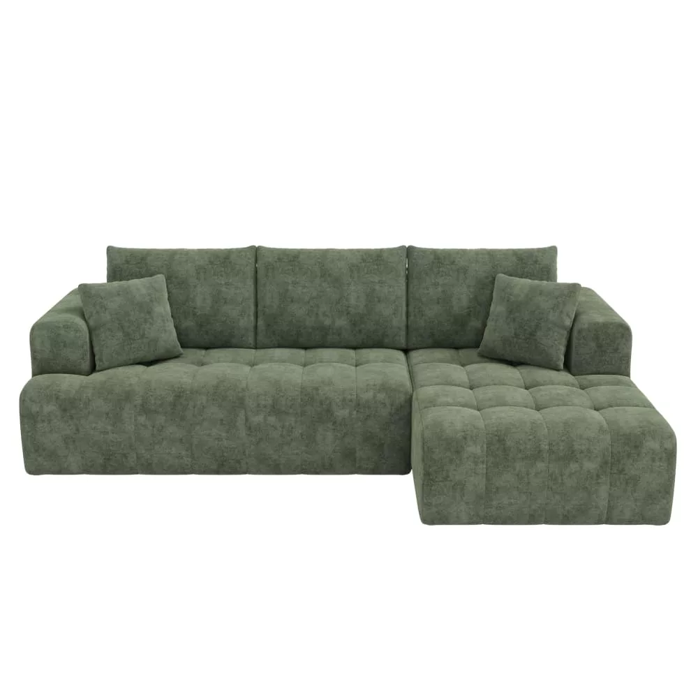 Canapé d'angle en chenille avec 2 coussins