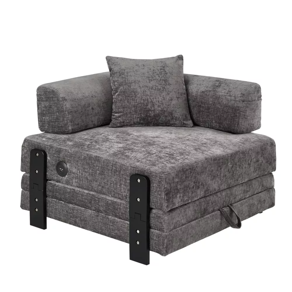 Canapé convertible en tissu avec usb et rangement
