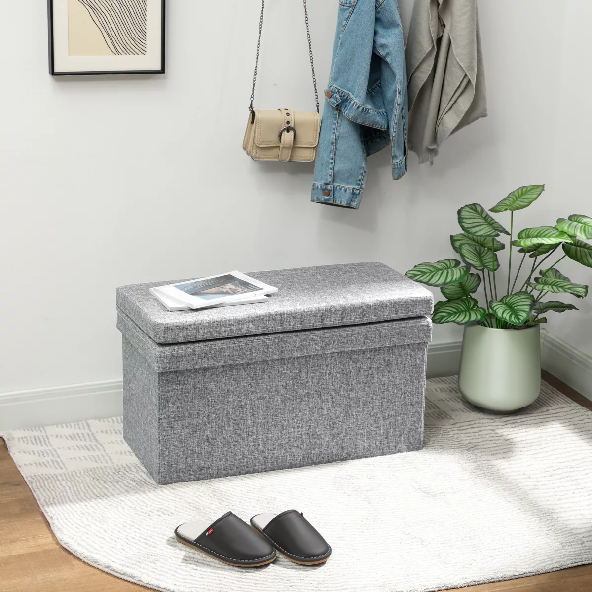 HOMCOM Banquette Coffre Pliable avec Dossier et Coffre de 77 L