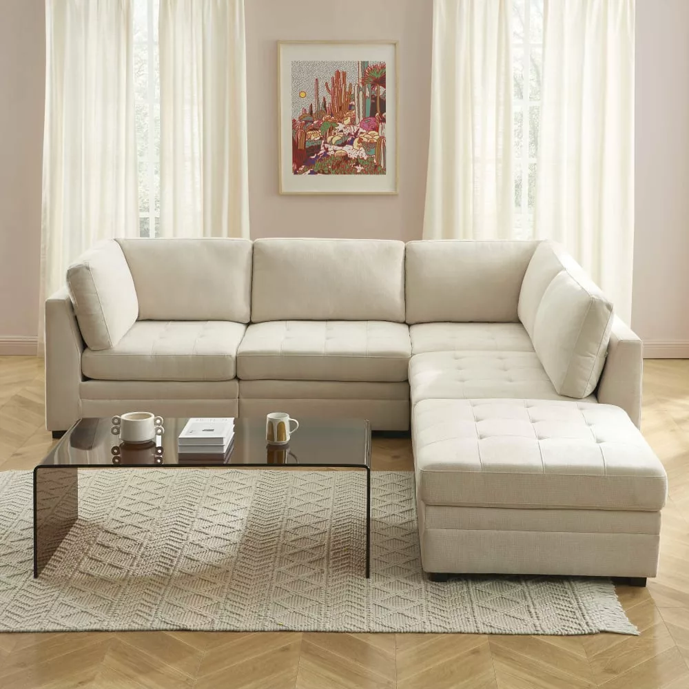 Canapé d'angle modulable 5 pièces tissu chenille