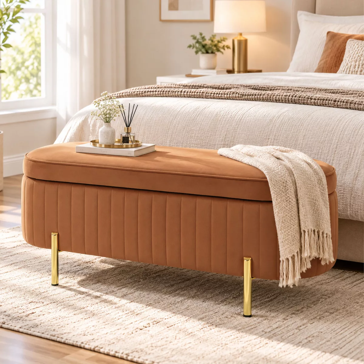 HOMCOM Banquette Coffre Ovale 72L avec Couvercle Relevable