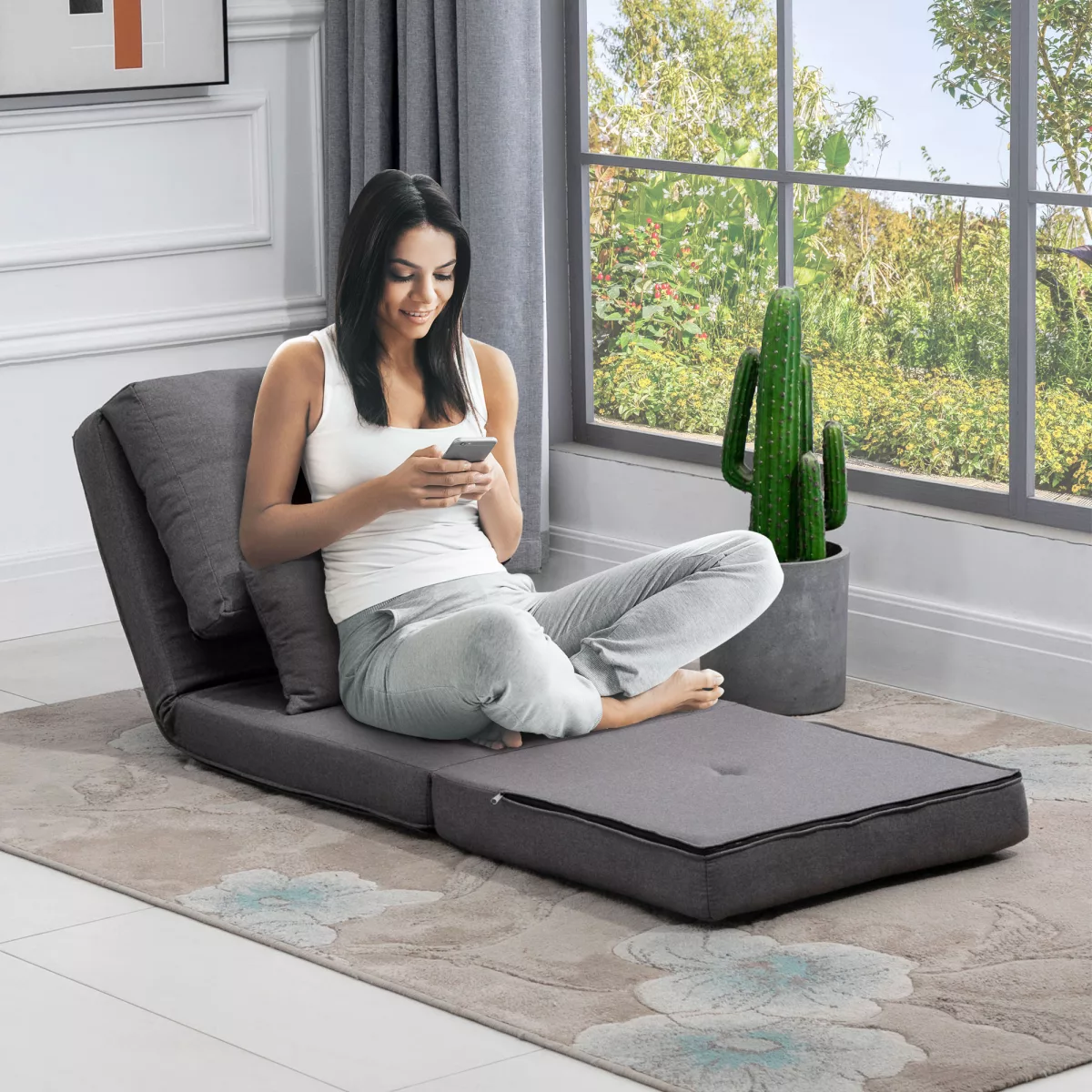 HOMCOM Canapé de sol Matelas pliant, Design 2-en-1, coussin amovible