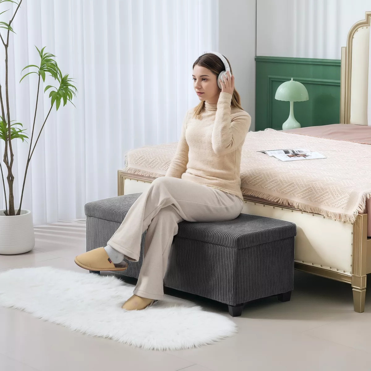 HOMCOM Banquette de Rangement Pliante Capacité de 84 Revêtement en Velours Pied de Lit