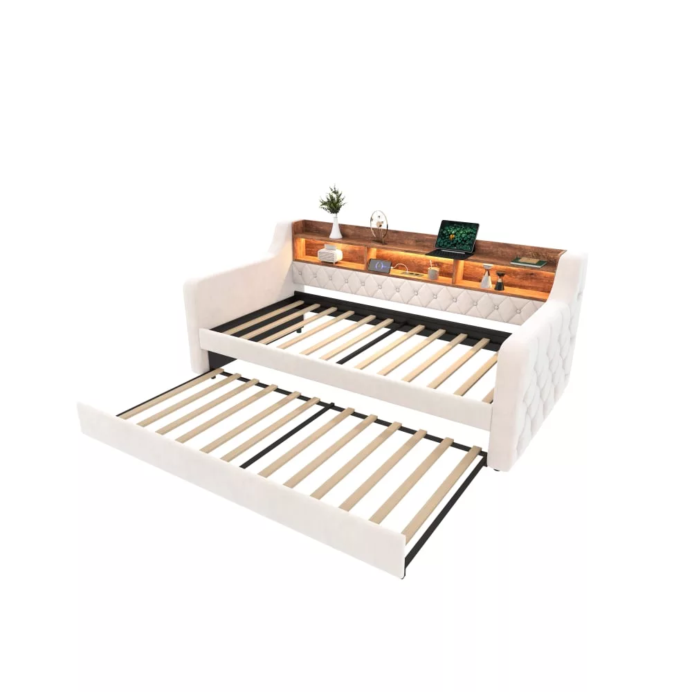Canapé lit en velours polyester avec structure acier