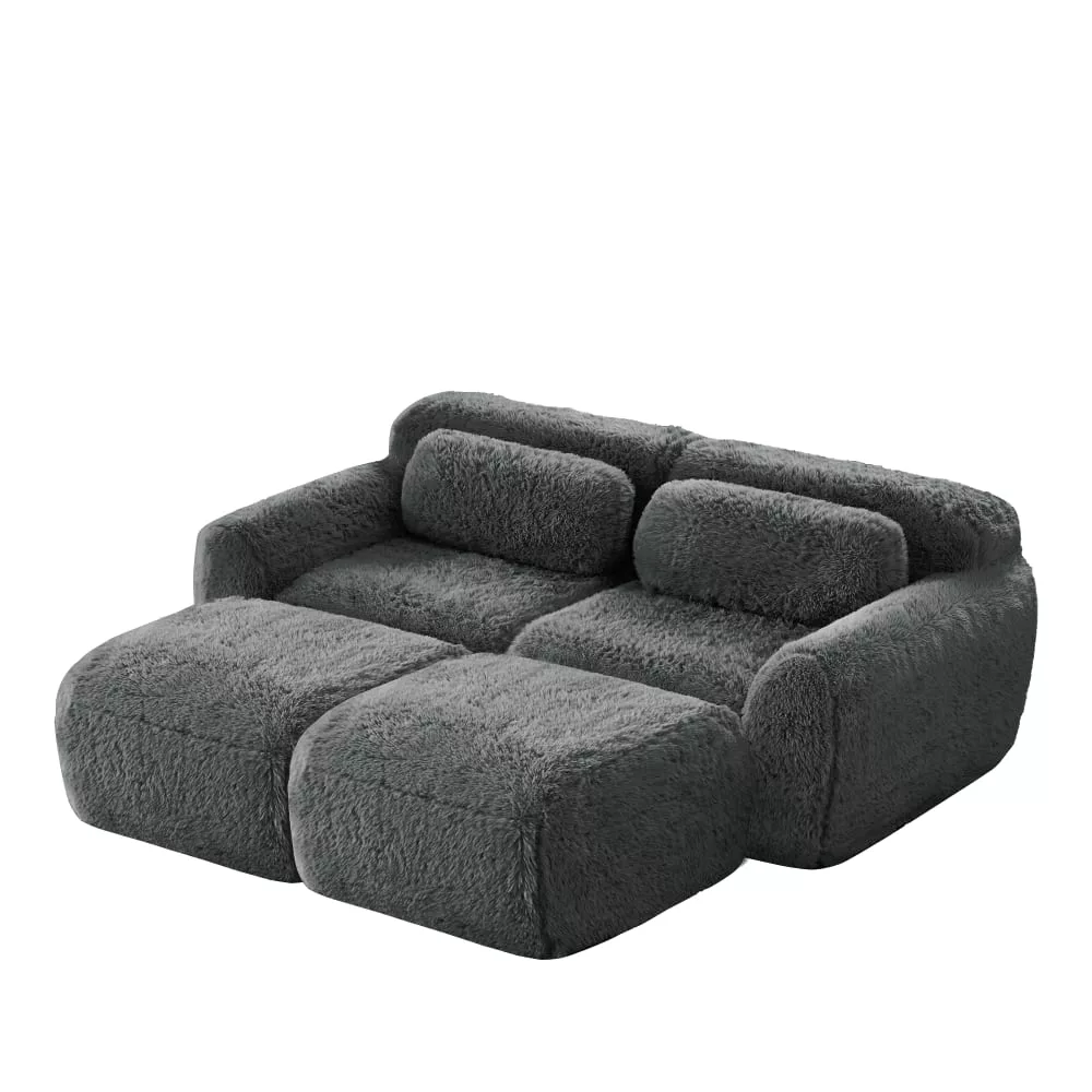 Canapé modulable 2 places sans montage, tissu fausse fourrure