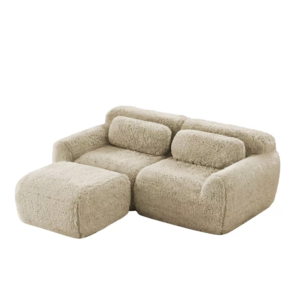 Canapé modulable en l 2 places, tissu fausse fourrure