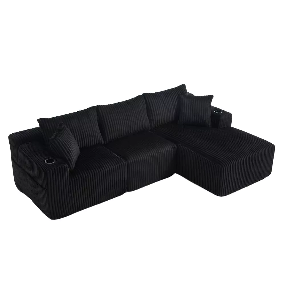 Canapé d'angle modulable, 3 places, revêtement en velours côtelé