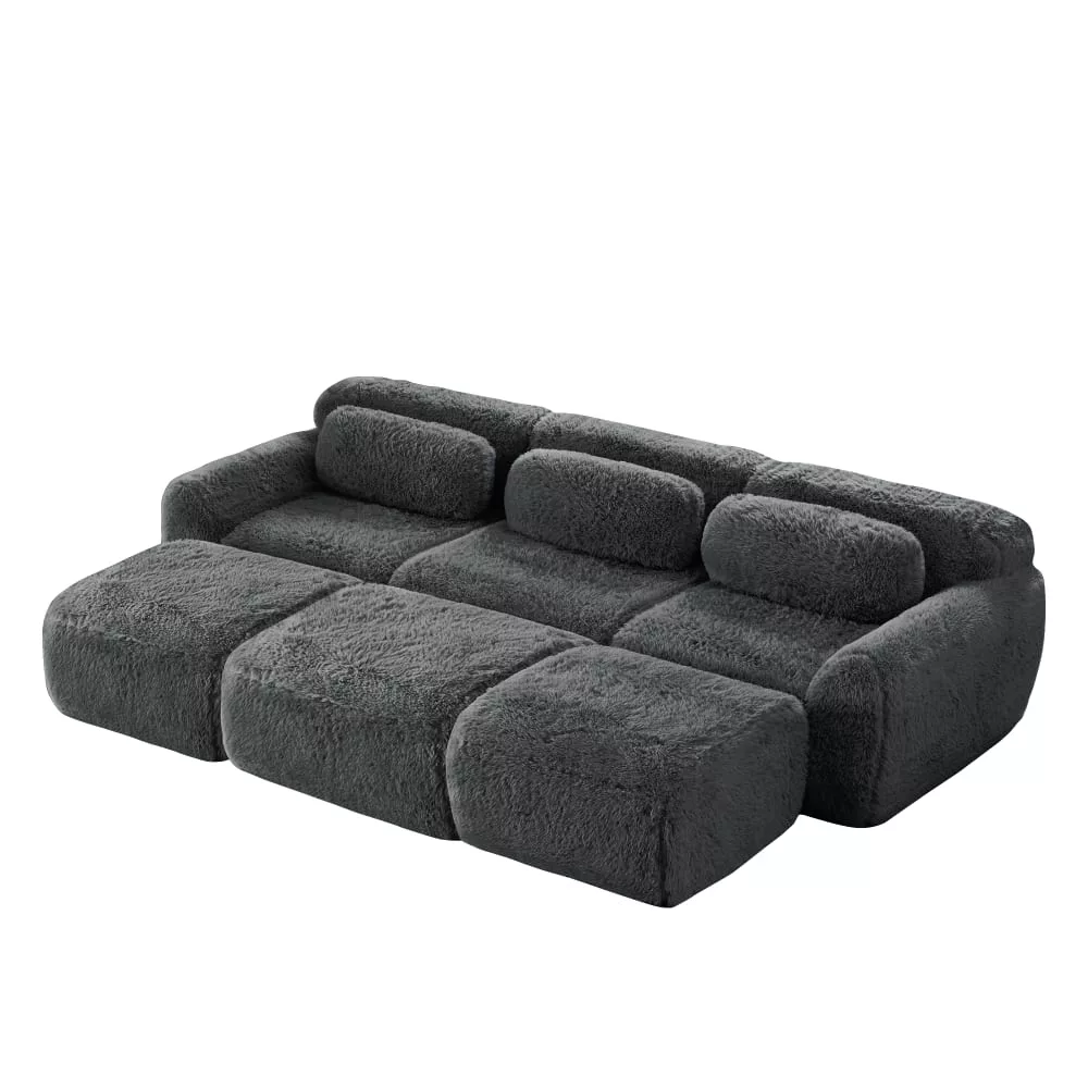 Canapé modulable 3 places sans montage, tissu fausse fourrure