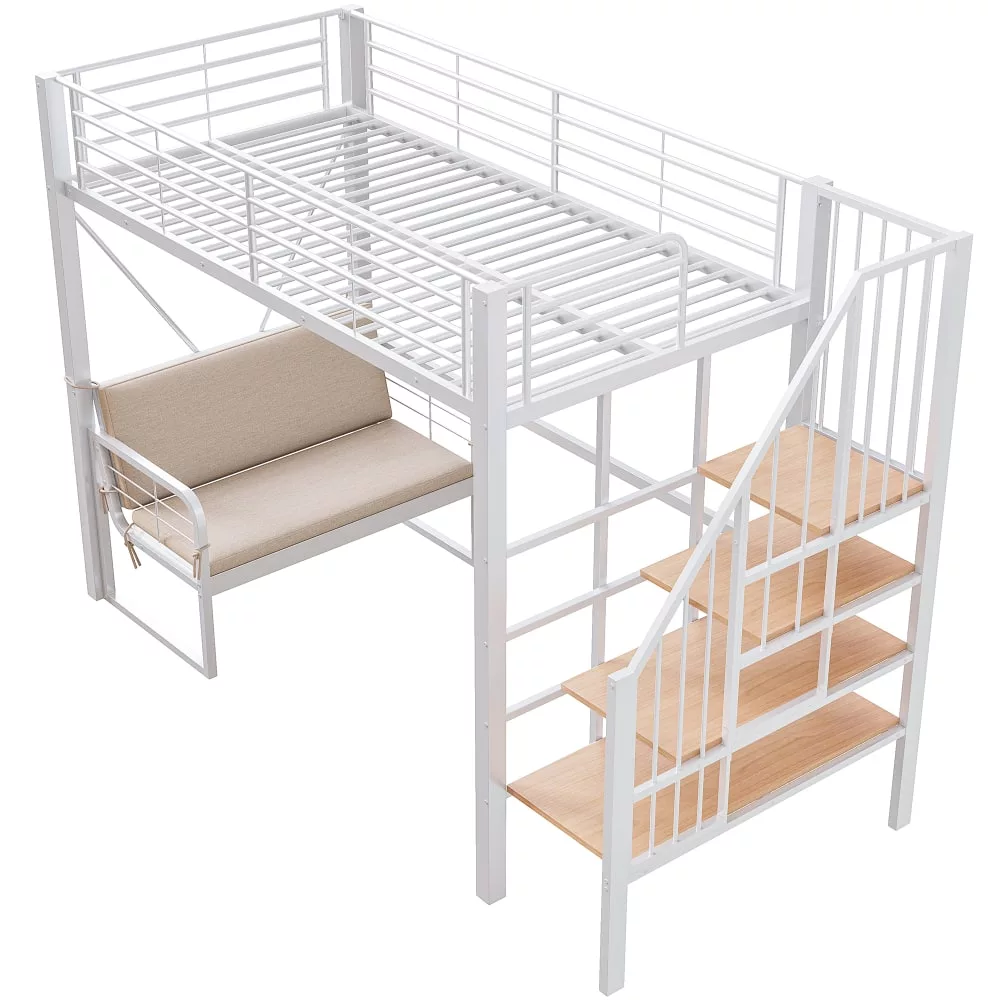 Lit mezzanine canapé amovible escalier rangement
