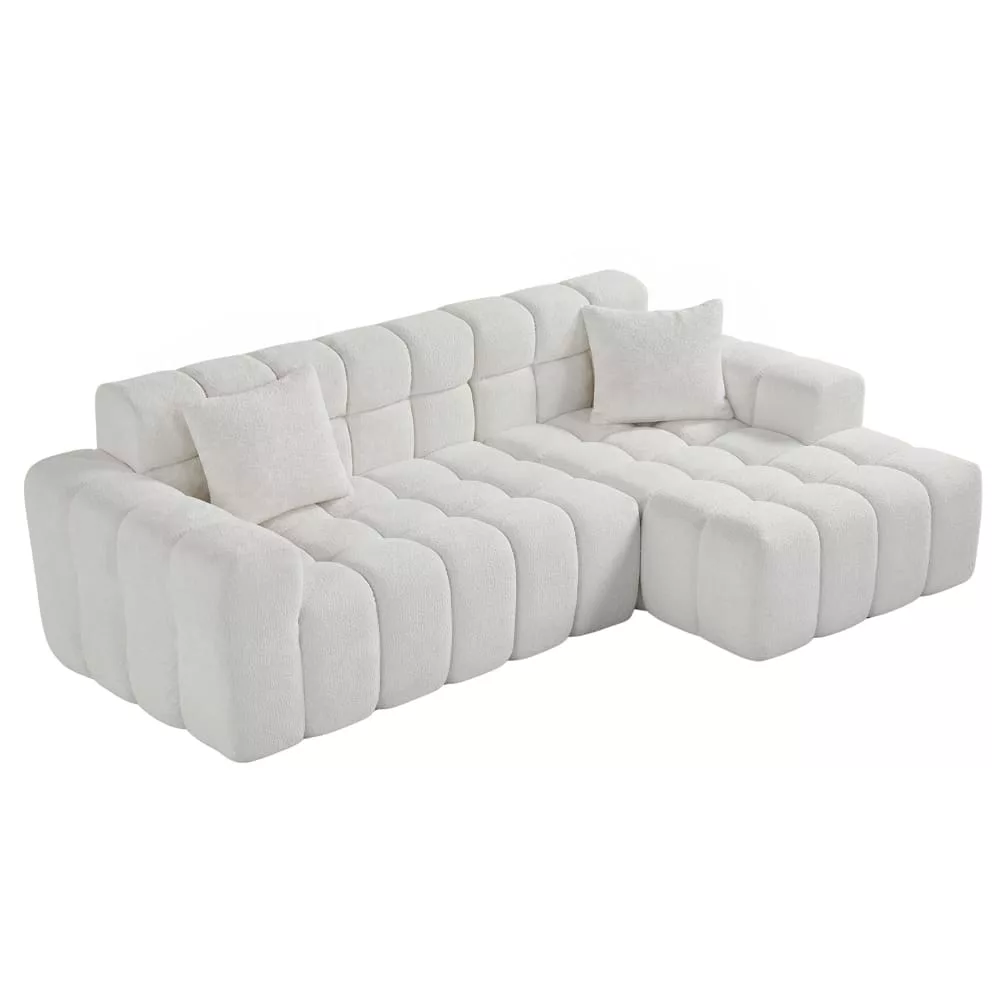 Canapé d'angle modulable avec méridienne en velours texturé