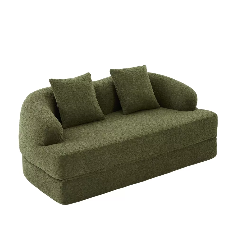 Canapé-lit 2 places convertible en chenille texturé et 2 coussin