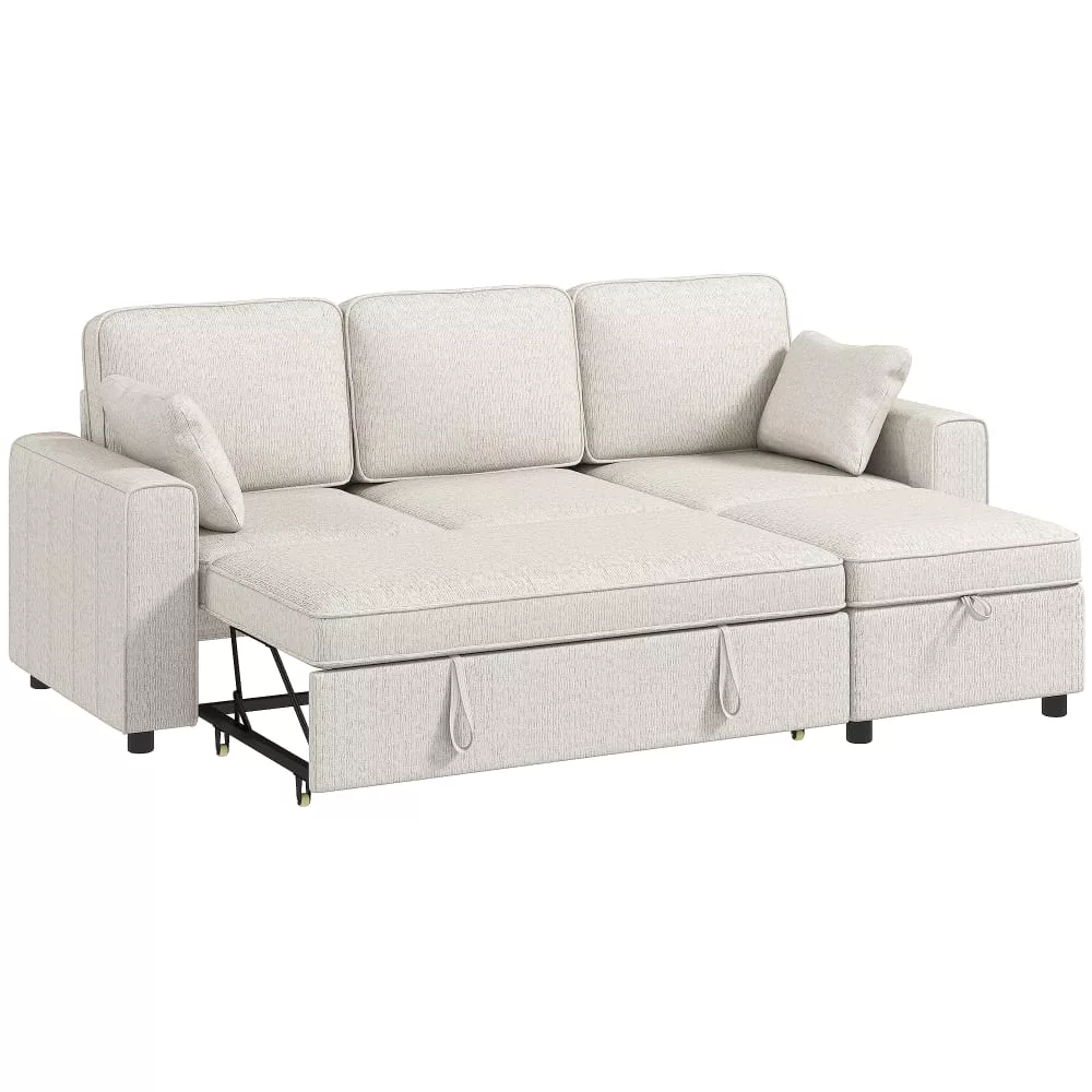 Canapé d'angle convertible 3 places pouf de rangement chenille