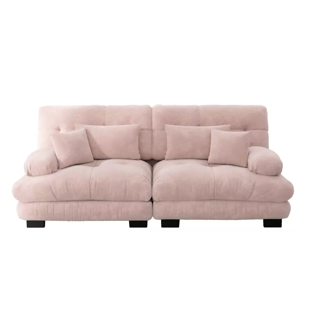 Canapé d'angle en chenille avec coussins