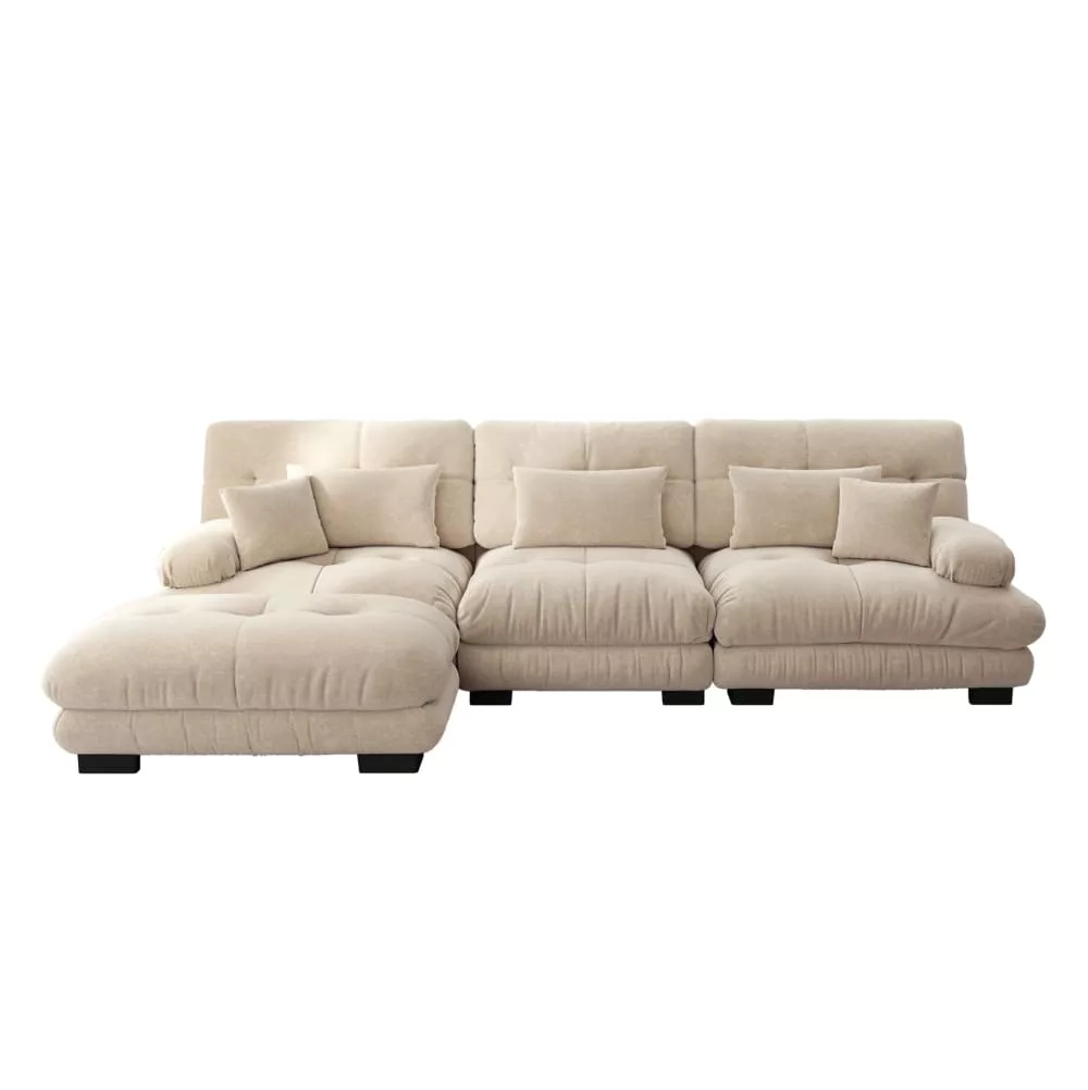 Canapé modulable en chenille avec ottomans assortis café