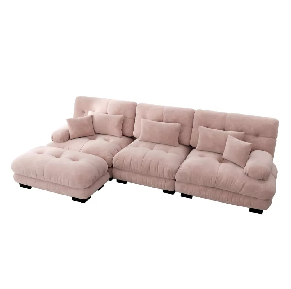 Canapé modulable en chenille avec ottoman