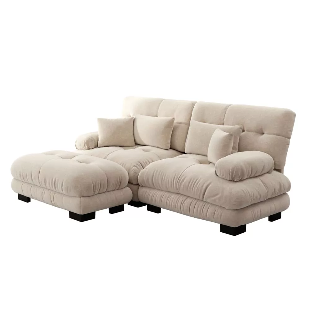 Canapé d'angle en chenille avec ottomans café