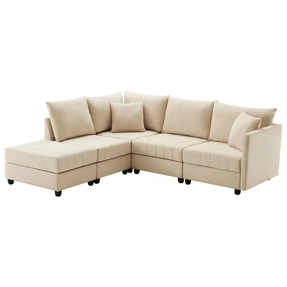 Canapé modulable 5 places en tissu effet lin