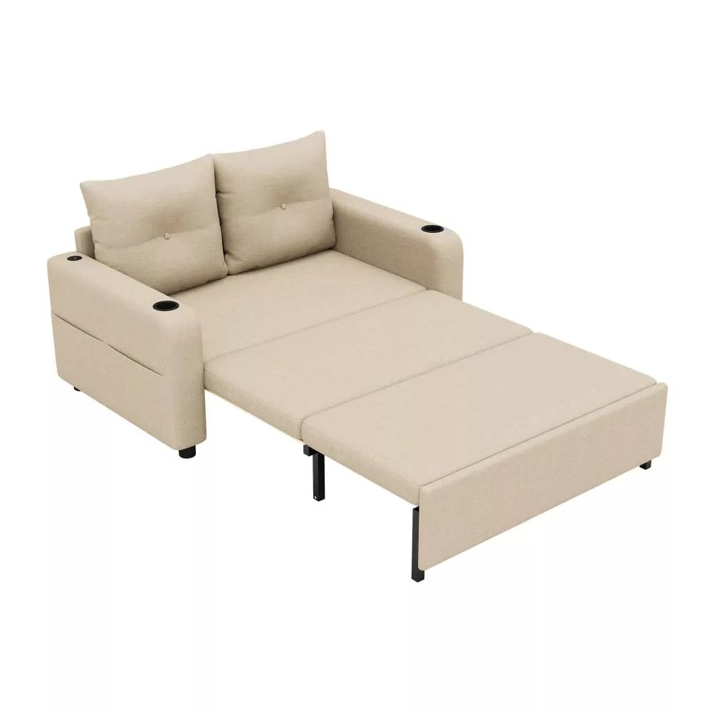 Canapé convertible en tissu aspect lin 2 places