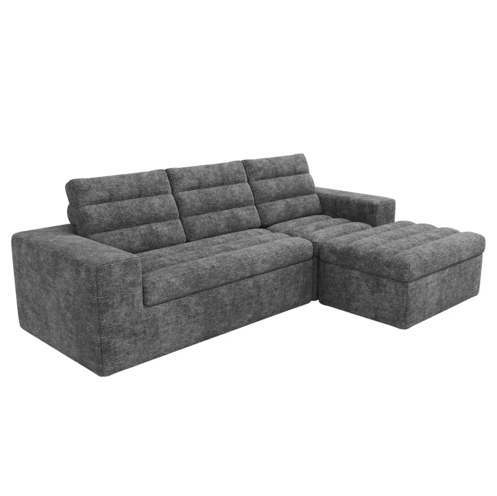 Canapé d'angle en chenille avec tabouret