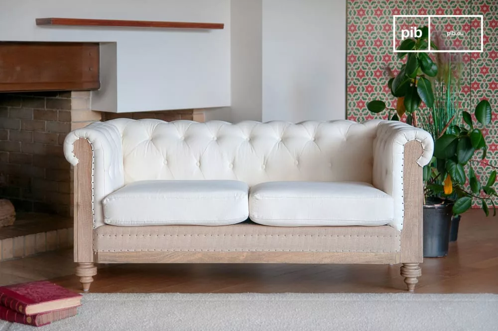 Canapé chesterfield 2 places en lin Montaigu
