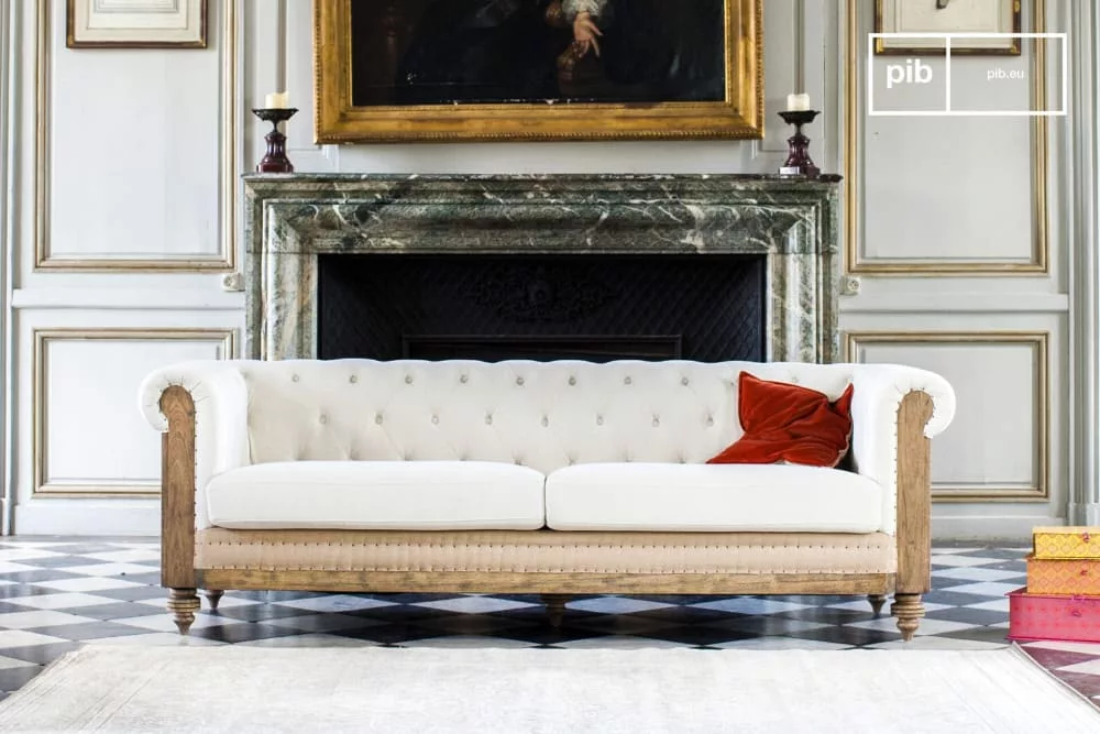 Canapé chesterfield 3 places en lin Montaigu
