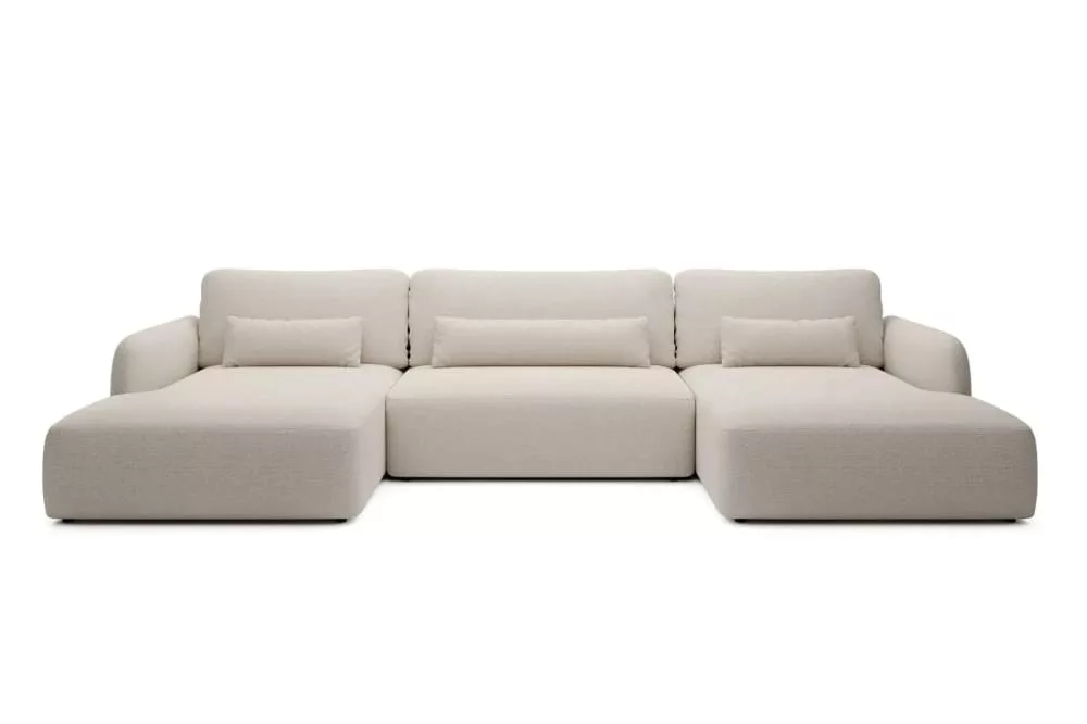 Canapé panoramique convertible tissu bouclette 5 places