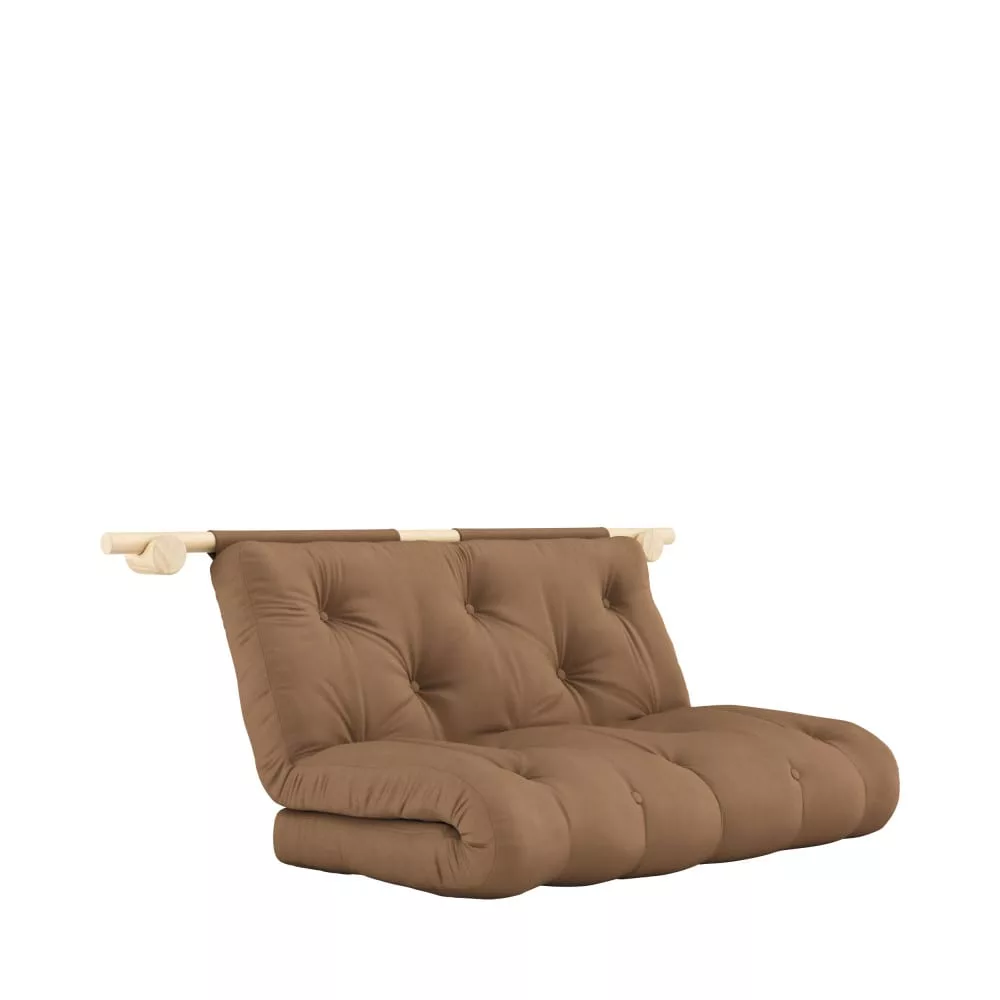 Canapé convertible 2,5 places tissu/bois avec accroches murales bronze