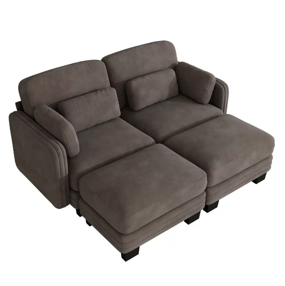 Canapé modulable 2 places avec 2 poufs, chenille