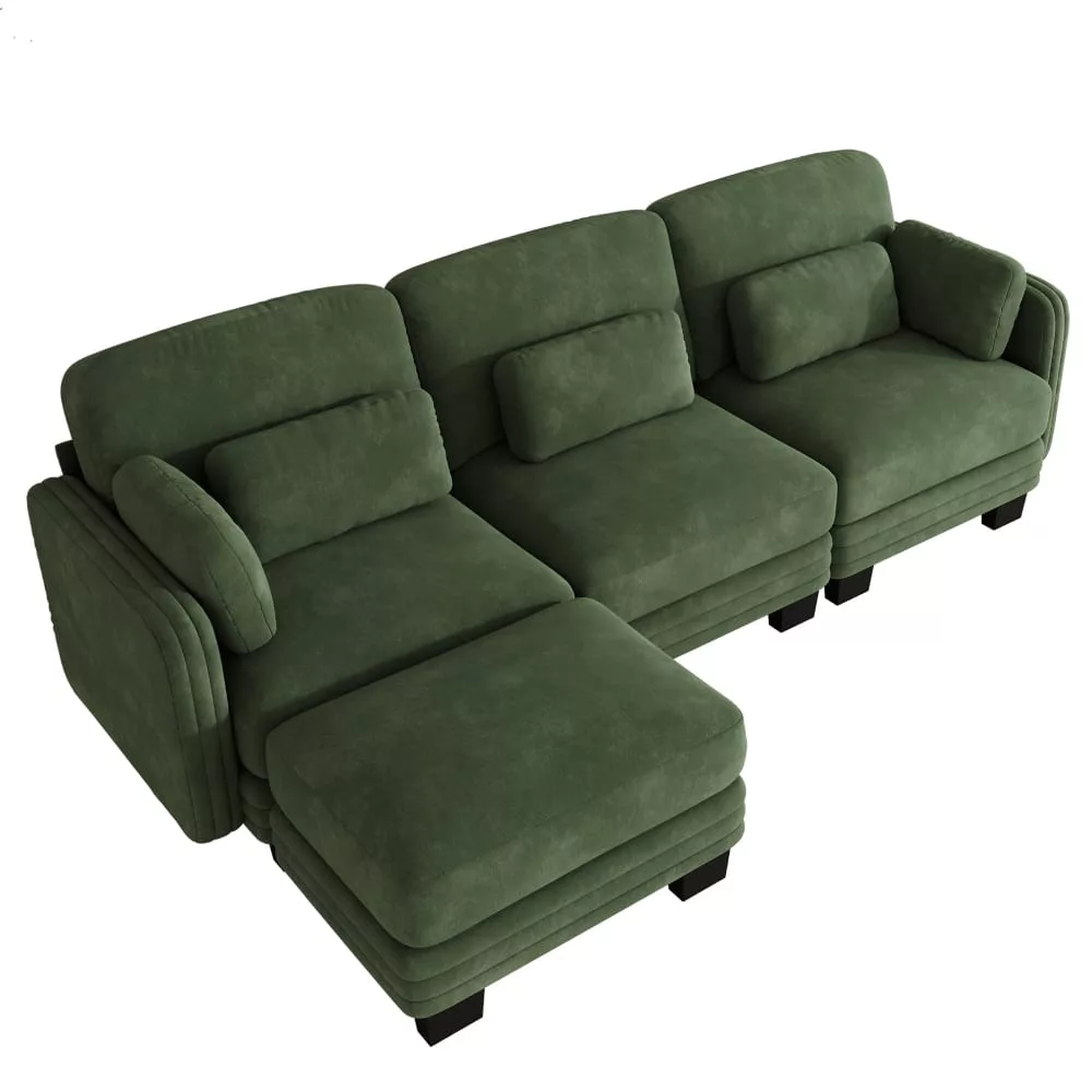 Canapé modulable en chenille avec pouf