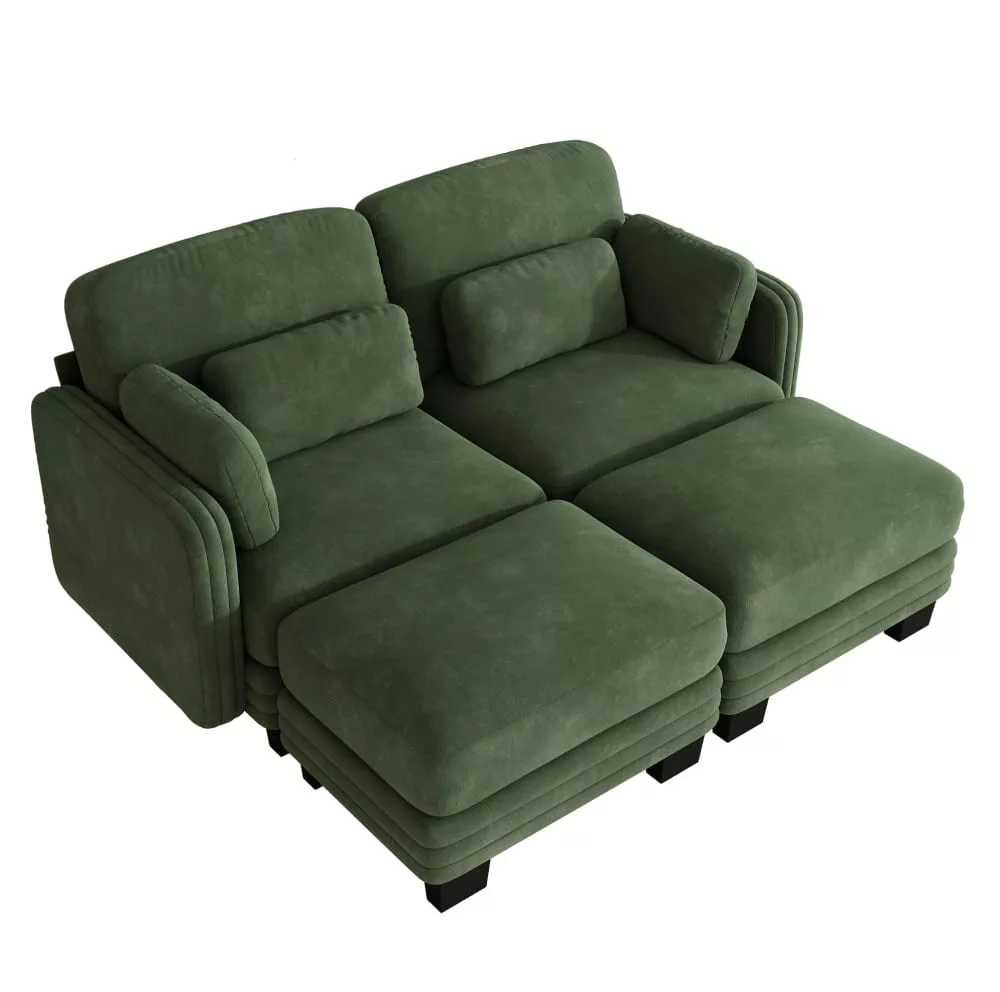 Canapé modulable 2 places avec 2 poufs, chenille