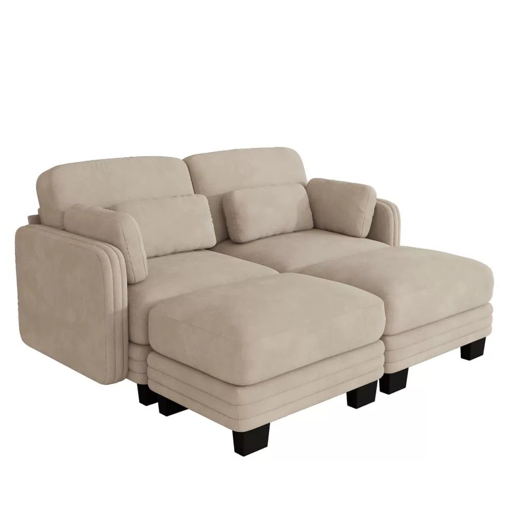 Canapé modulable avec 2 poufs, chenille