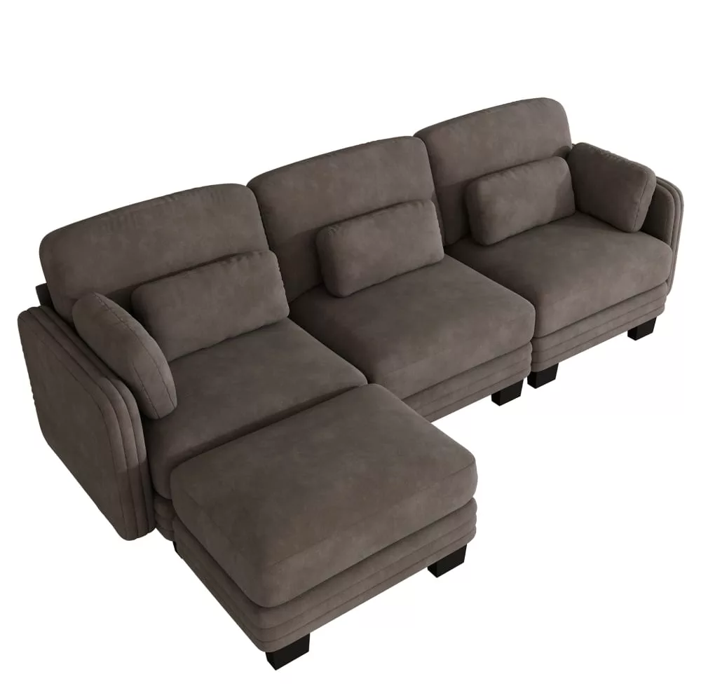 Canapé modulable en chenille avec pouf