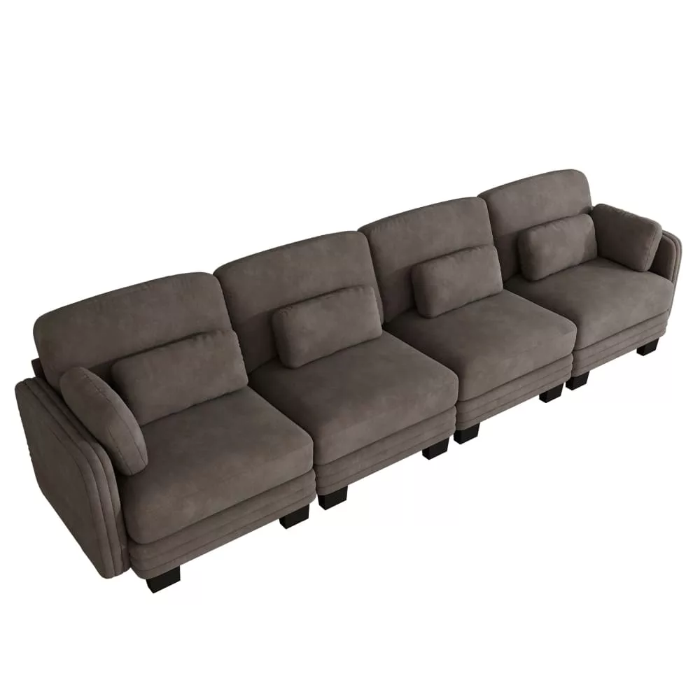 Canapé modulable 4 places avec coussins, chenille