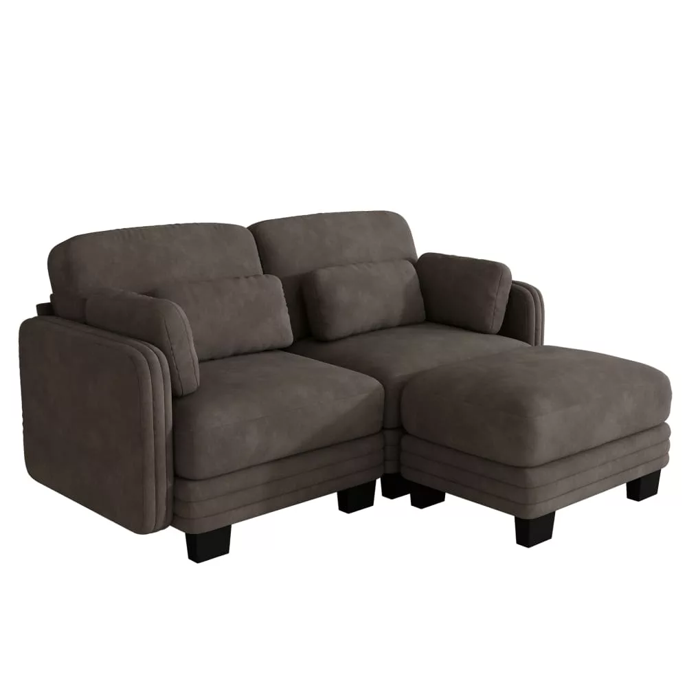 Canapé d'angle modulable avec pouf, chenille
