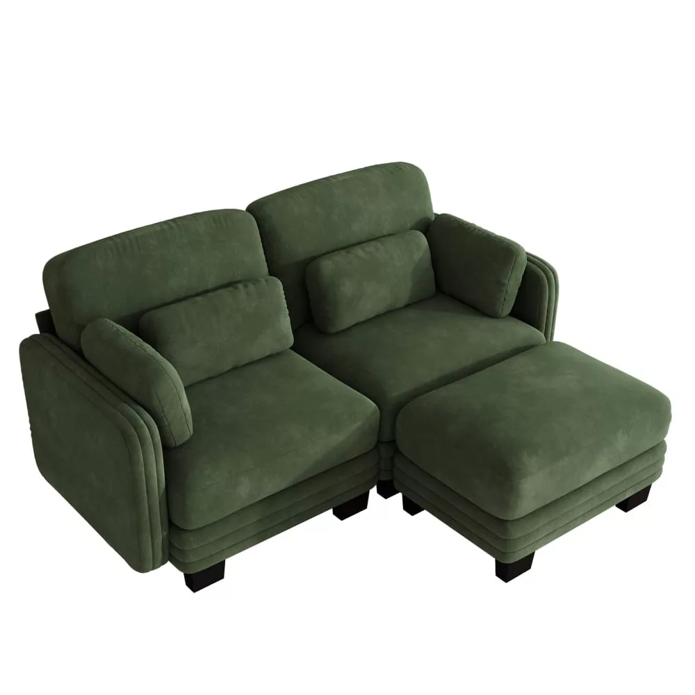 Canapé d'angle modulable avec pouf, chenille