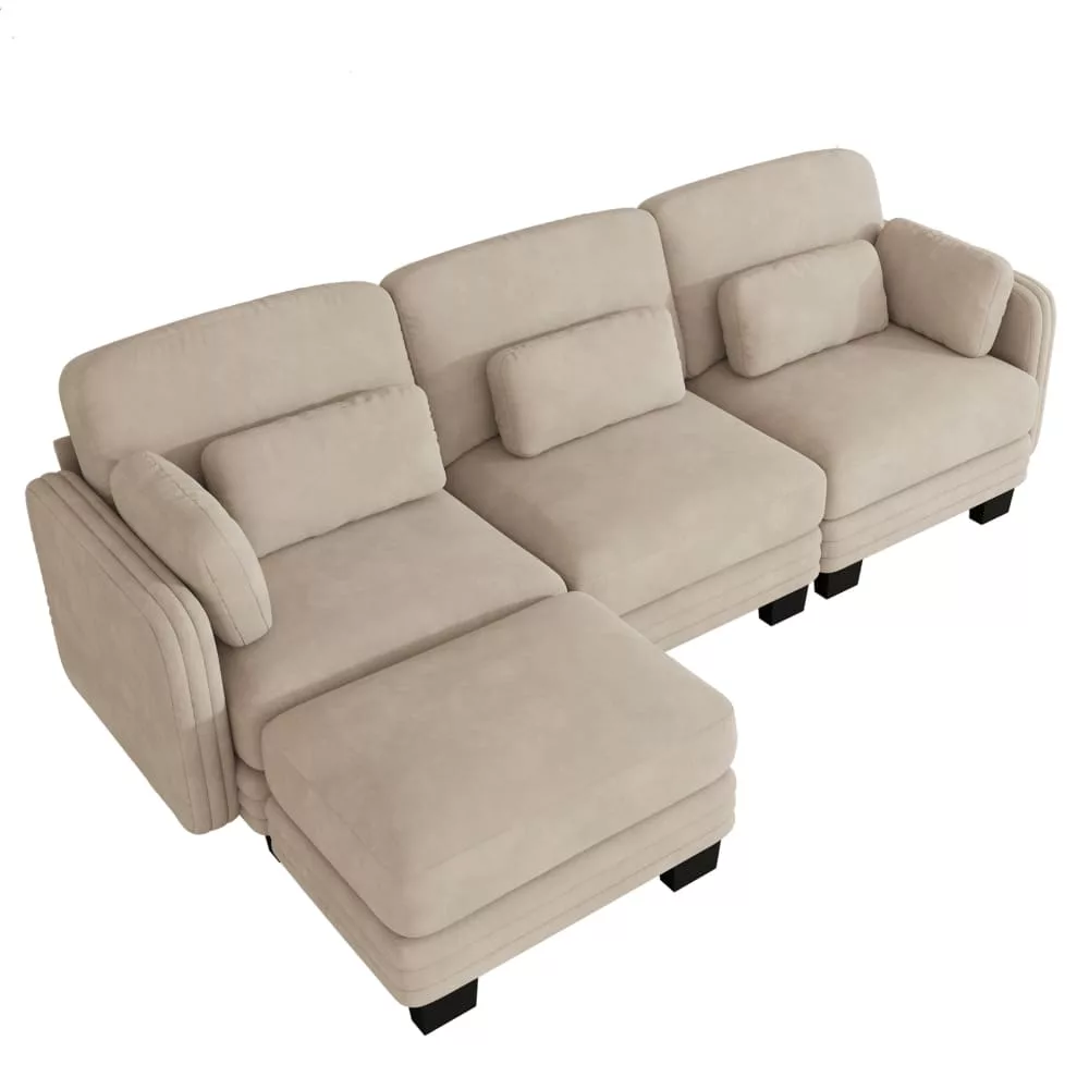 Canapé modulable en chenille avec pouf