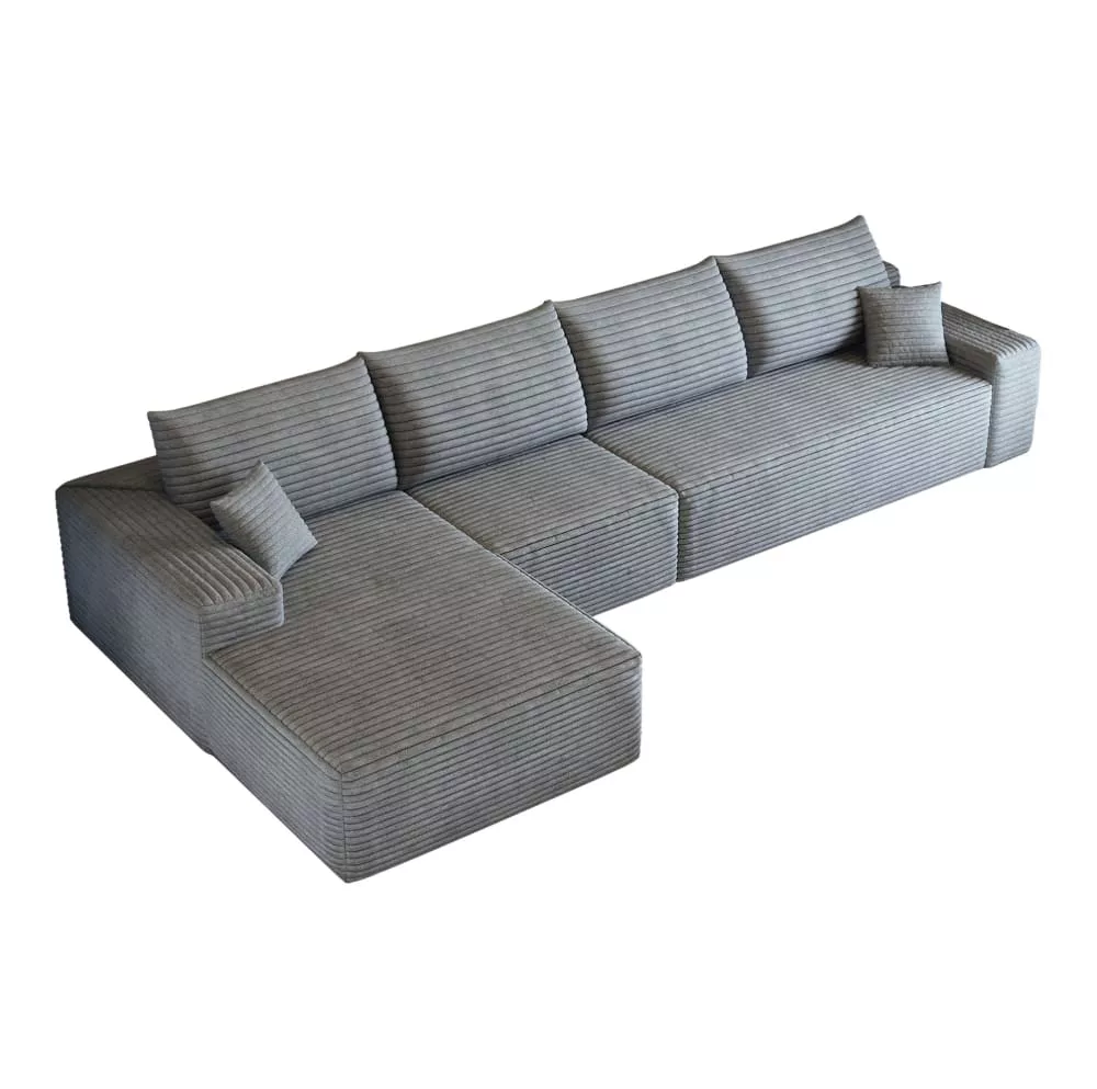 Canapé d'angle modulable avec méridienne, 340 cm, velours côtelé