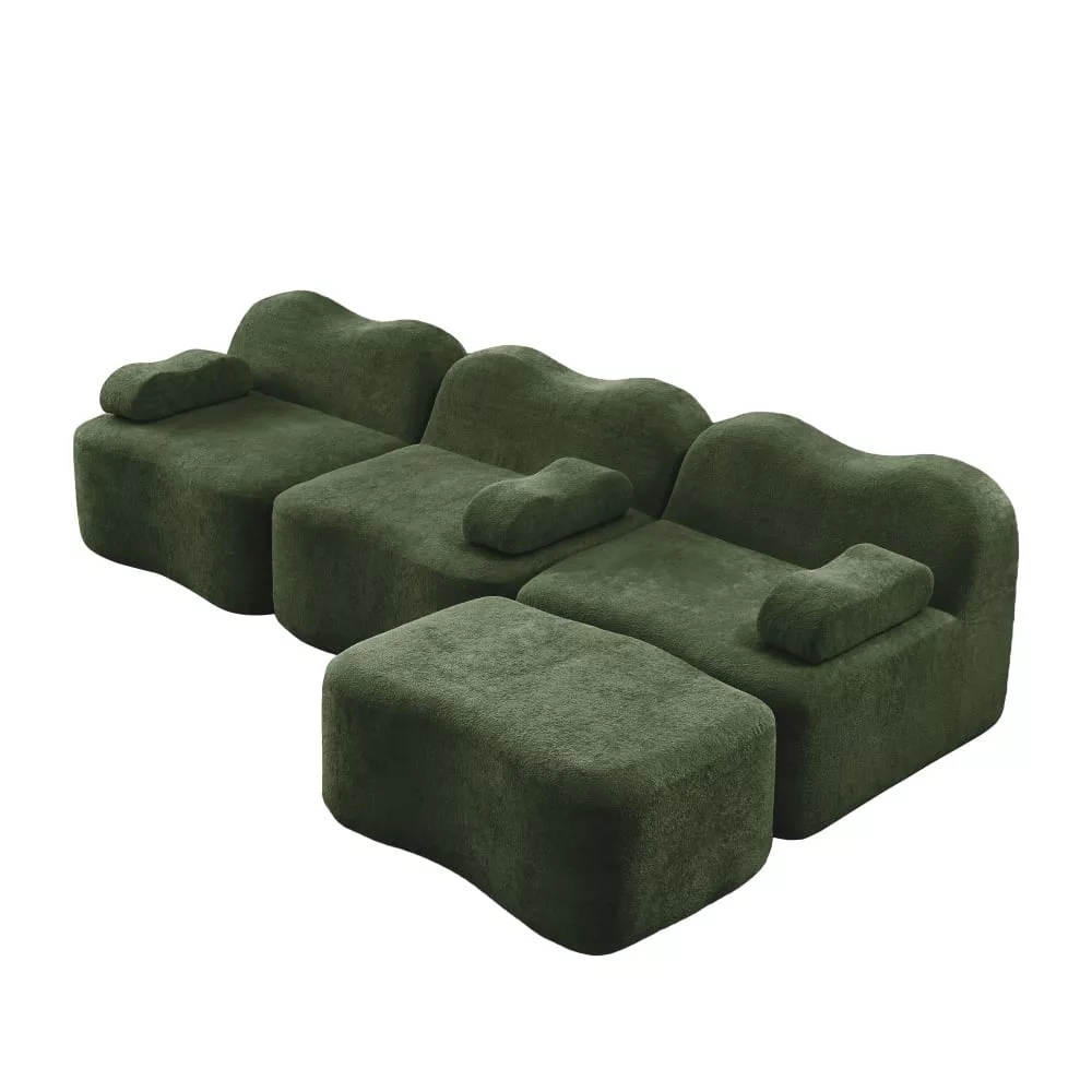 Canapé d'angle modulaire 3 places en velours avec pouf