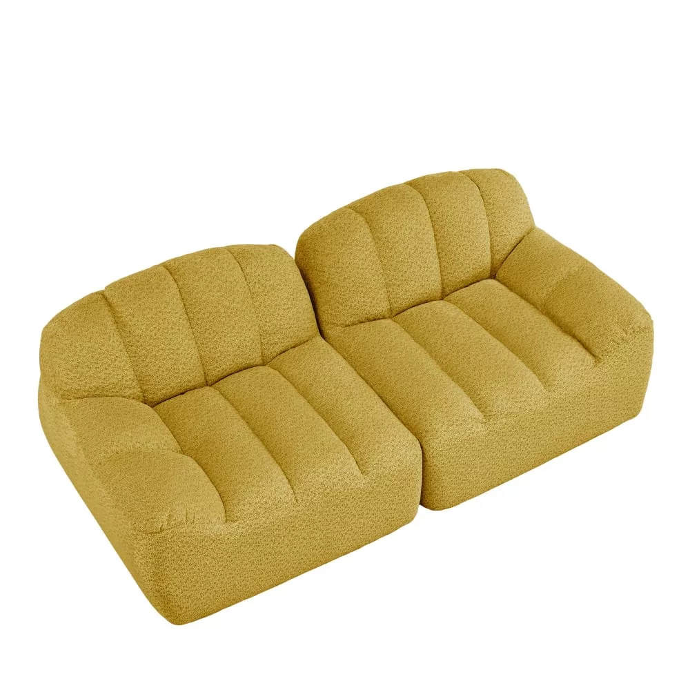 Canapé modulable 2 places moutard, tissu polaire capitonné