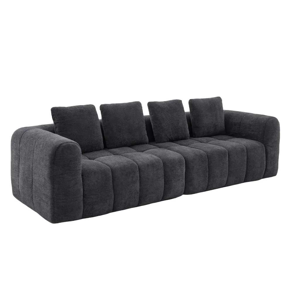 Canapé 4 places en velours avec coussins tissu résistant
