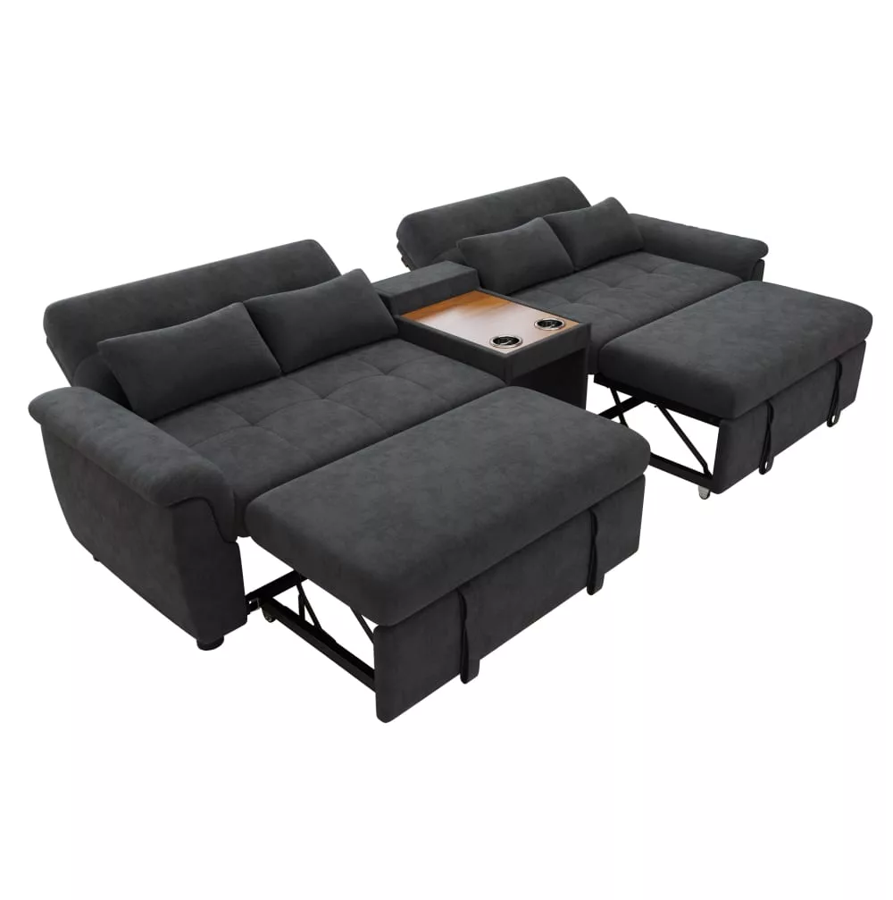 Canapé convertible en chenille avec 2 porte-verres