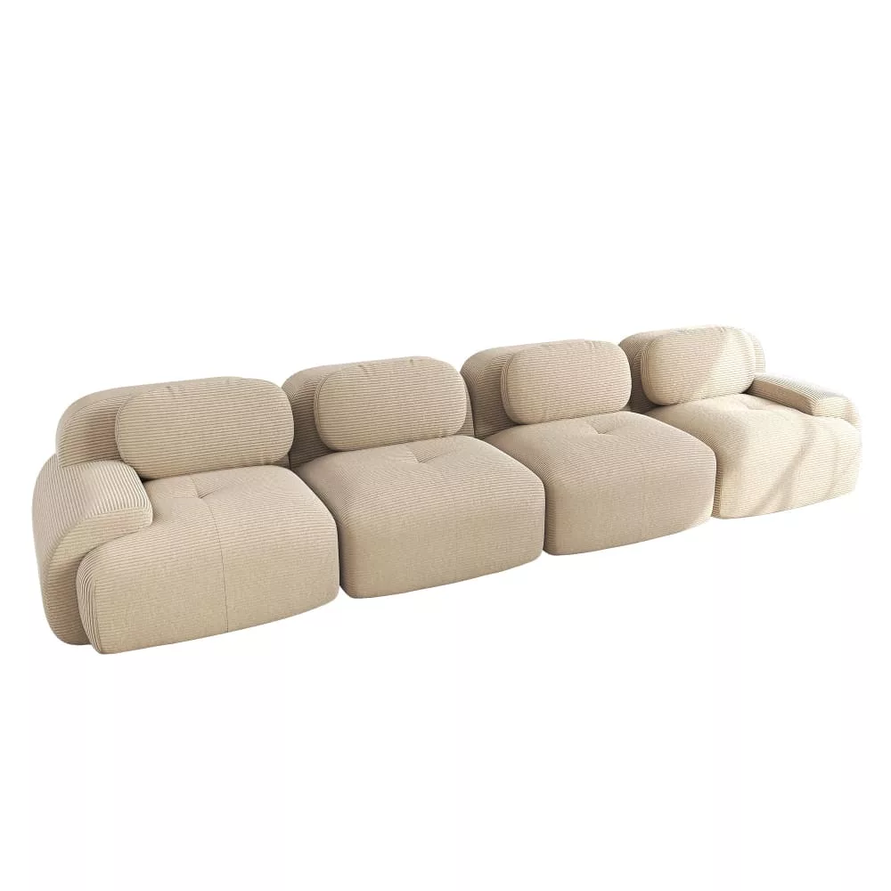Canapé modulable 4 places en velours et accoudoirs courbés