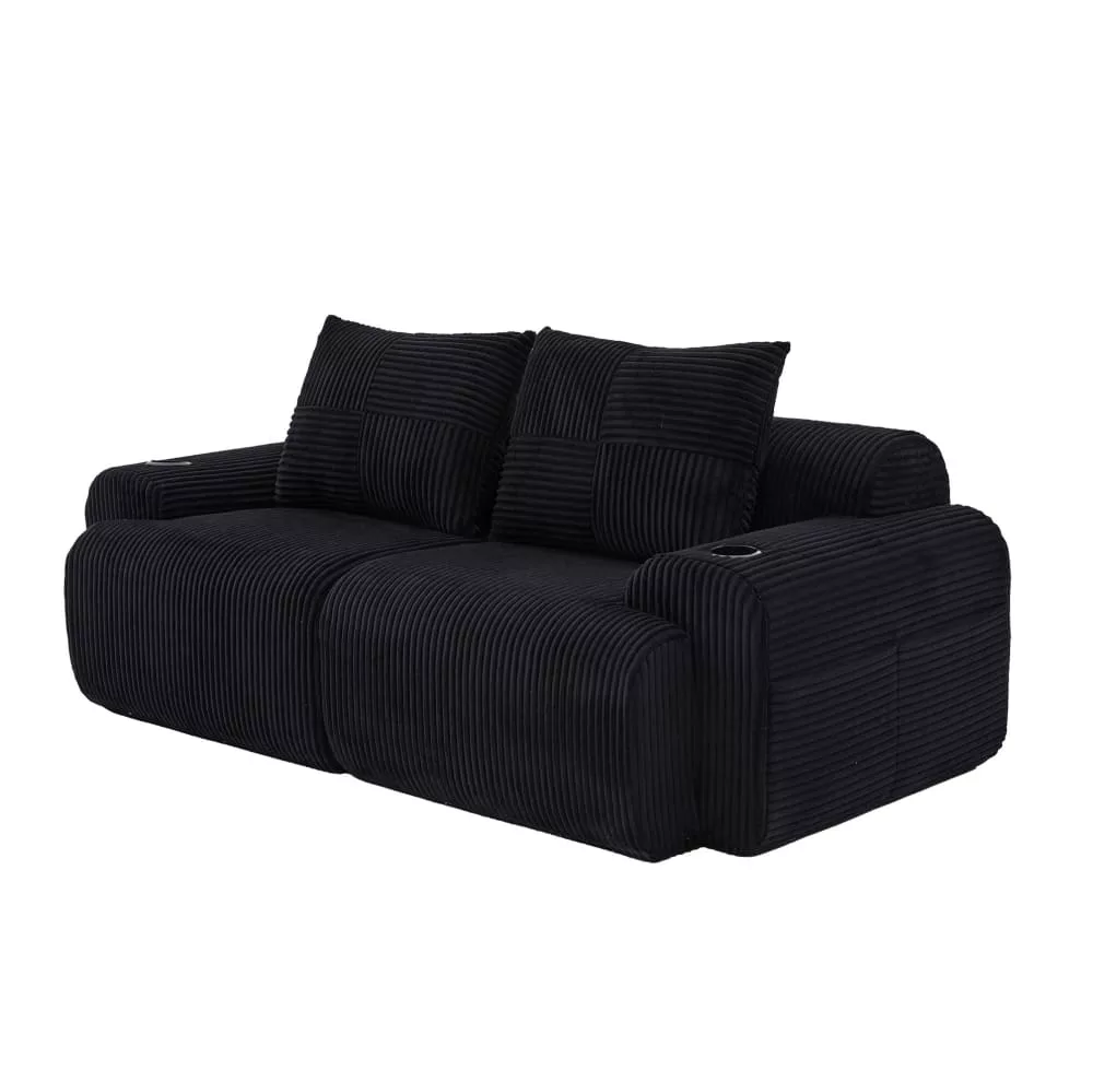 Canapé 2 places modulable avec porte-gobelet velours polyester